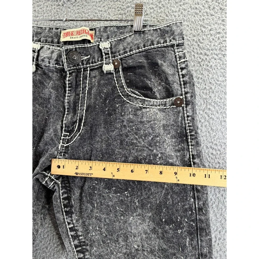 True Religion Men Acid Wash Black Jeans Thick White Stitching Straight Leg 34x30